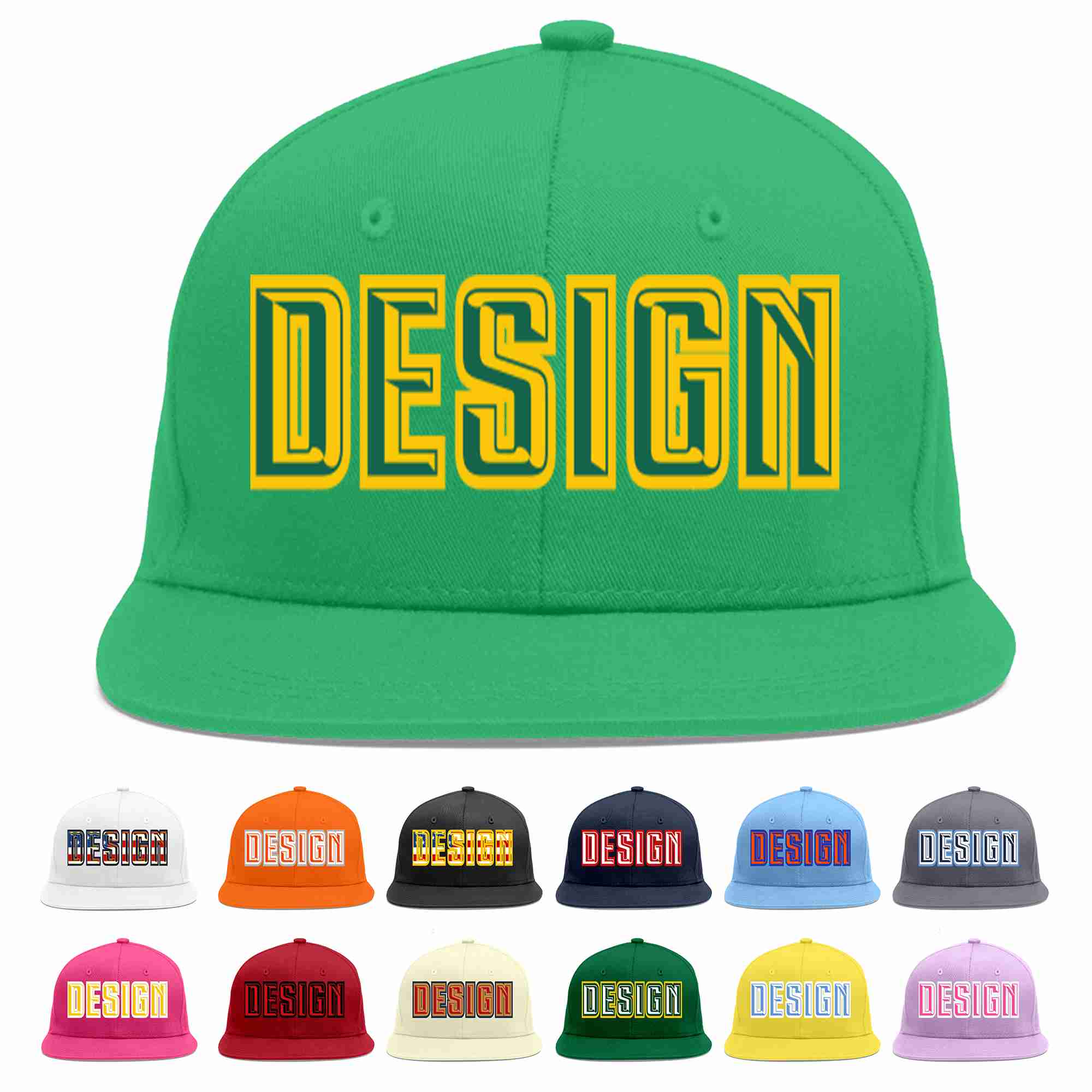 Custom Teal Kelly Green-Gold Flat Eaves Sport Baseball Cap