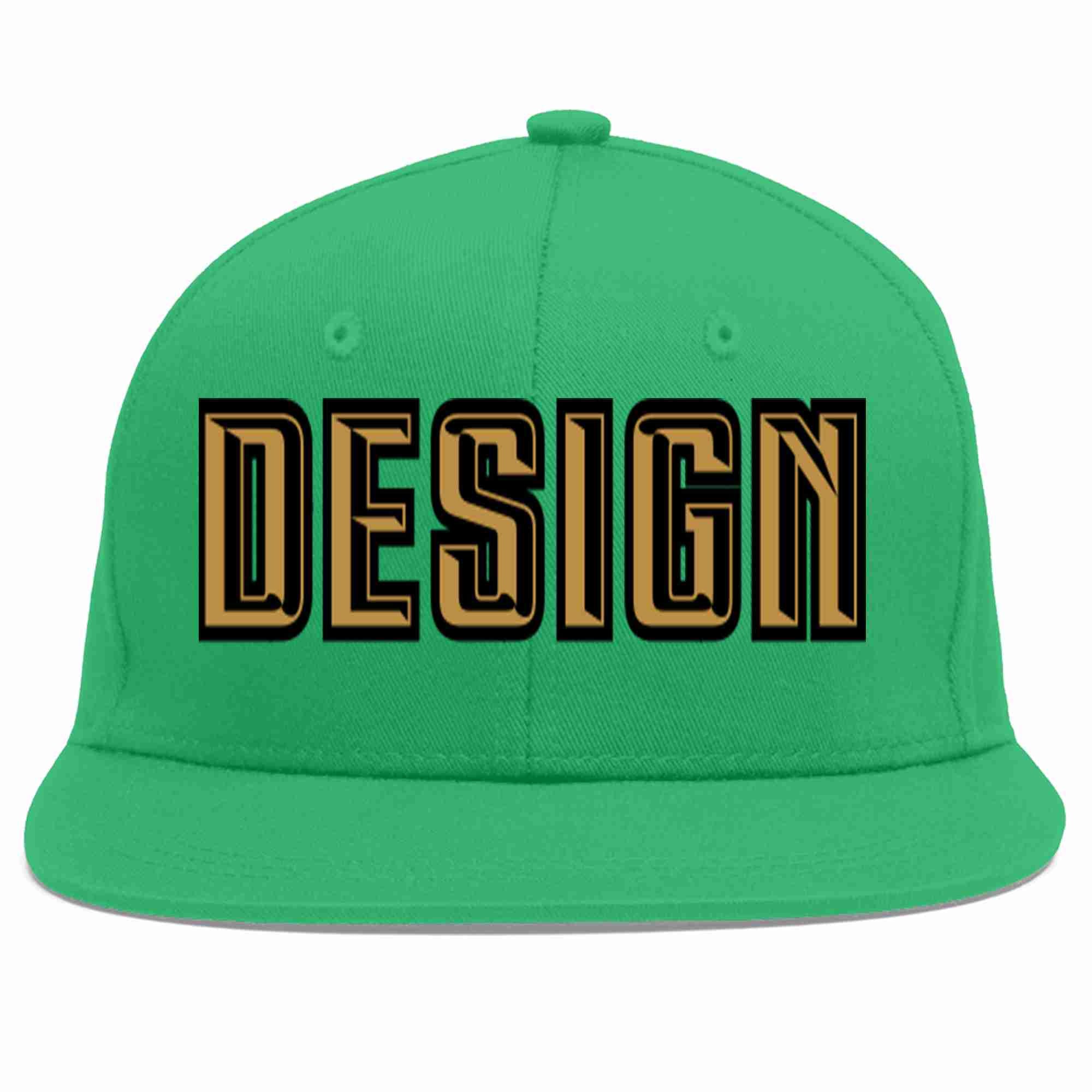 Custom Teal Old Gold-Black Flat Eaves Sport Baseball Cap