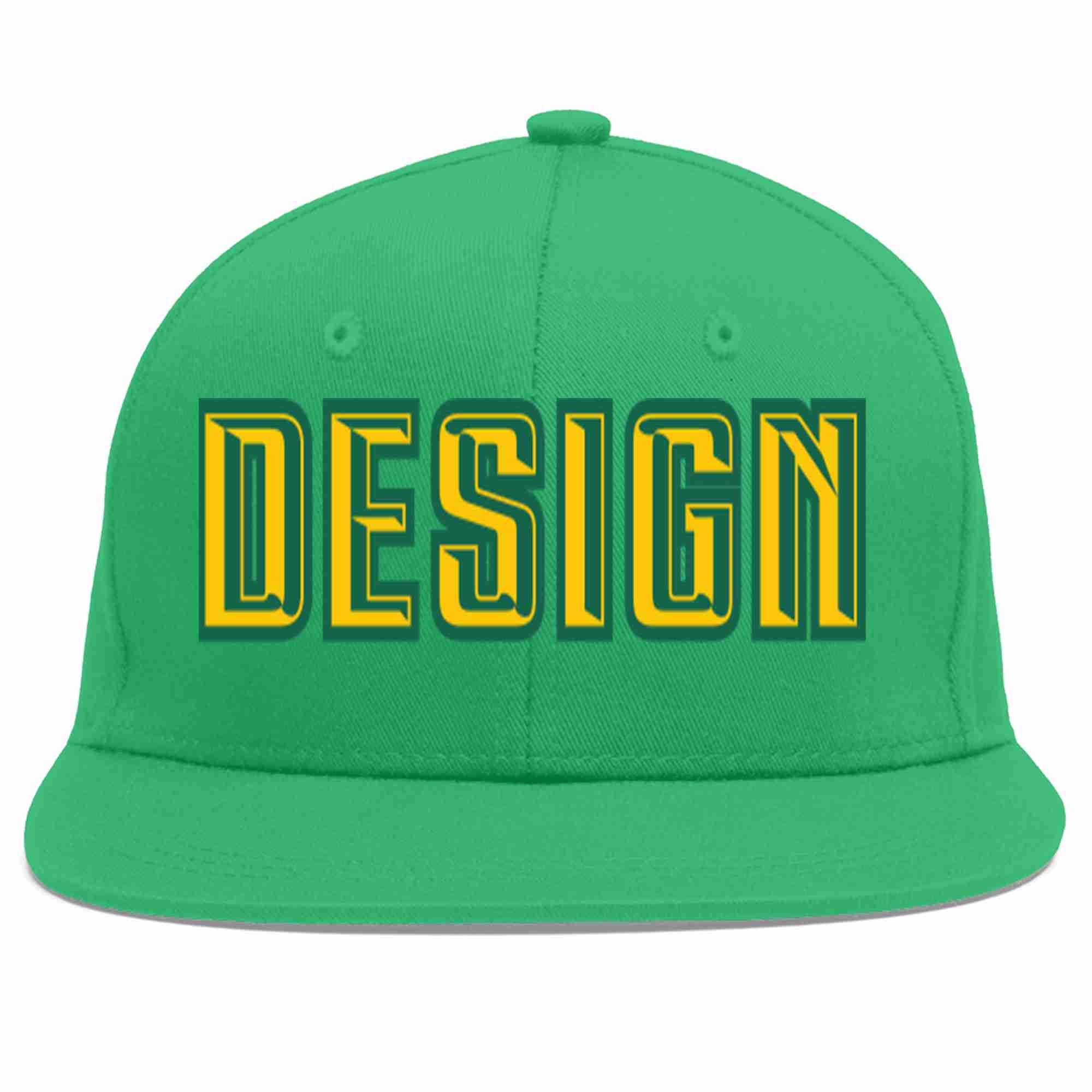 Custom Teal Gold-Kelly Green Flat Eaves Sport Baseball Cap