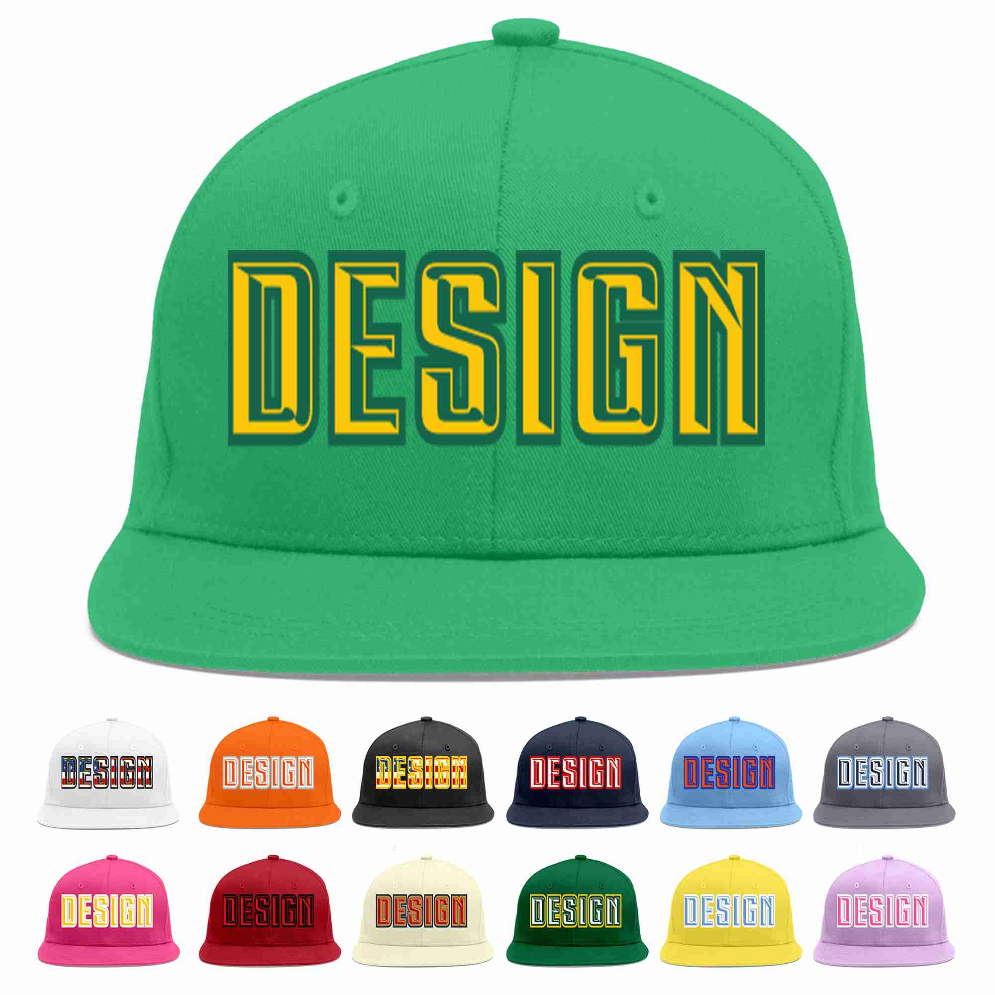 Custom Teal Gold-Kelly Green Flat Eaves Sport Baseball Cap