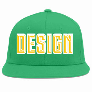 Custom Teal Gold-White Flat Eaves Sport Baseball Cap