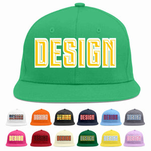 Custom Teal Gold-White Flat Eaves Sport Baseball Cap