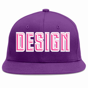 Conception personnalisée de casquette de baseball de sport à avant-toit plat violet rose-blanc pour hommes/femmes/jeunes