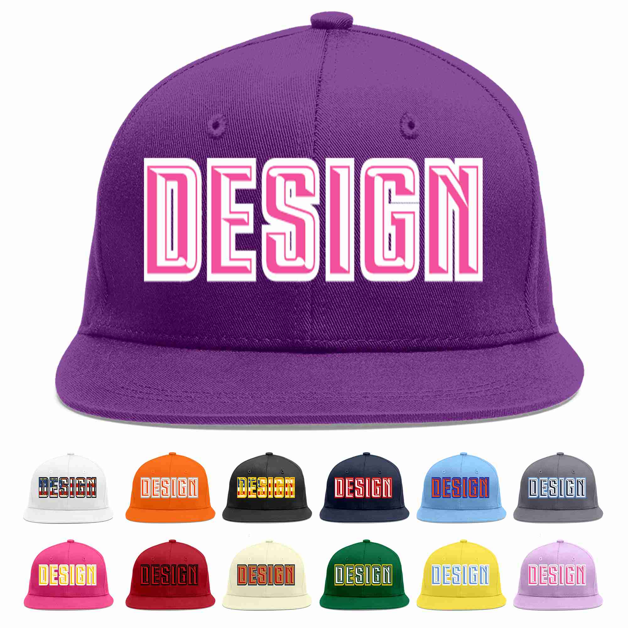 Conception personnalisée de casquette de baseball de sport à avant-toit plat violet rose-blanc pour hommes/femmes/jeunes