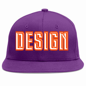 Conception personnalisée de casquette de baseball de sport à avant-toit plat violet blanc-orange pour hommes/femmes/jeunes