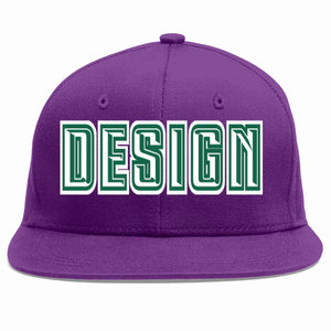 Custom Purple White-Kelly Green Flat Eaves Sport Baseball Cap Design for Men/Women/Youth