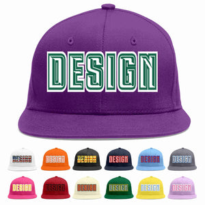 Custom Purple White-Kelly Green Flat Eaves Sport Baseball Cap Design for Men/Women/Youth