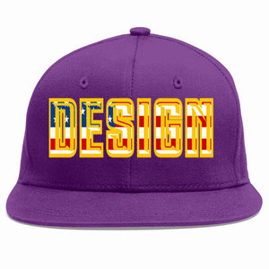 Custom Purple Vintage USA Flag-Gold Flat Eaves Sport Baseball Cap Design for Men/Women/Youth