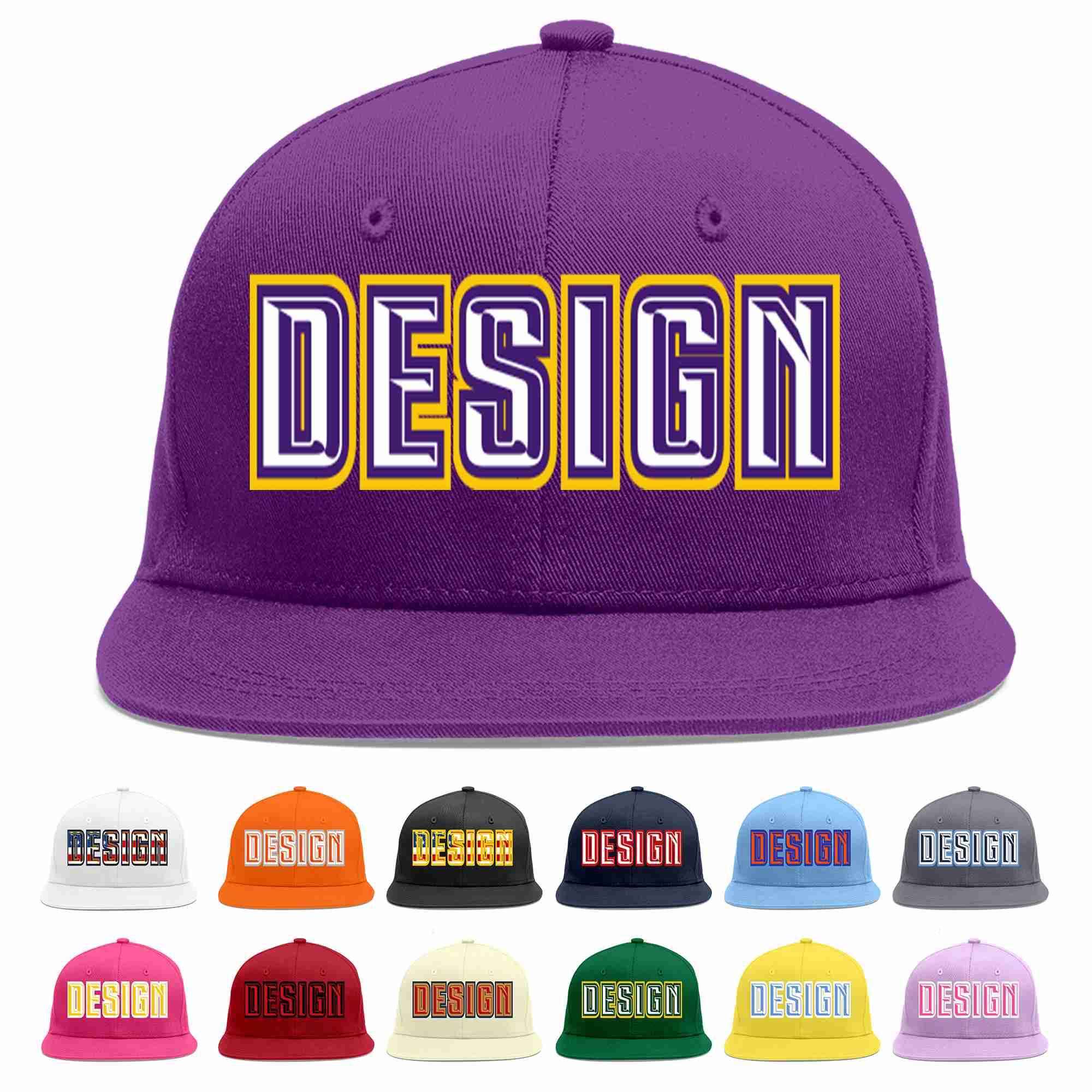 Conception personnalisée de casquette de baseball de sport à avant-toit plat violet blanc-violet pour hommes/femmes/jeunes