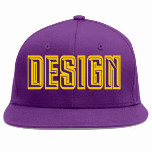 Custom Purple purple-Gold Flat Eaves Sport Baseball Cap Design for Men/Women/Youth