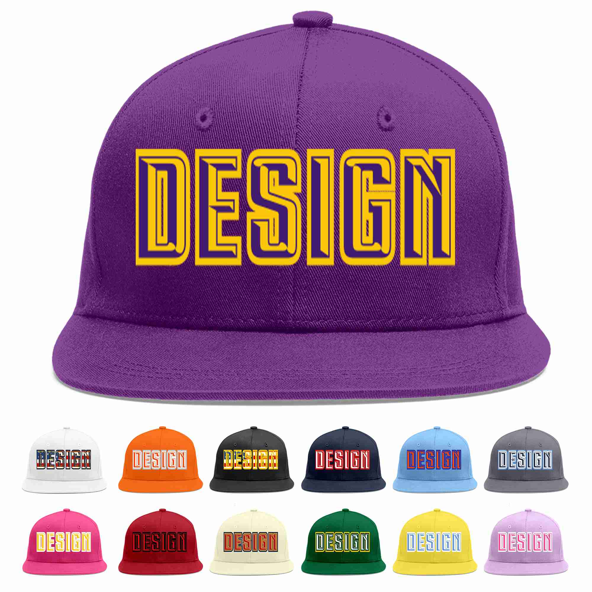 Conception personnalisée de casquette de baseball de sport à avant-toit plat violet violet-or pour hommes/femmes/jeunes