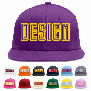 Custom Purple purple-Gold Flat Eaves Sport Baseball Cap Design for Men/Women/Youth