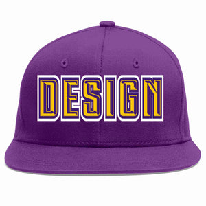 Custom Purple Gold-purple Flat Eaves Sport Baseball Cap Design for Men/Women/Youth