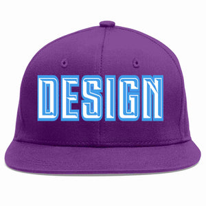 Custom Purple White-Powder Blue Flat Eaves Sport Baseball Cap Design for Men/Women/Youth