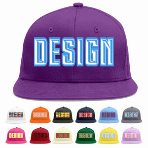 Custom Purple White-Powder Blue Flat Eaves Sport Baseball Cap Design for Men/Women/Youth