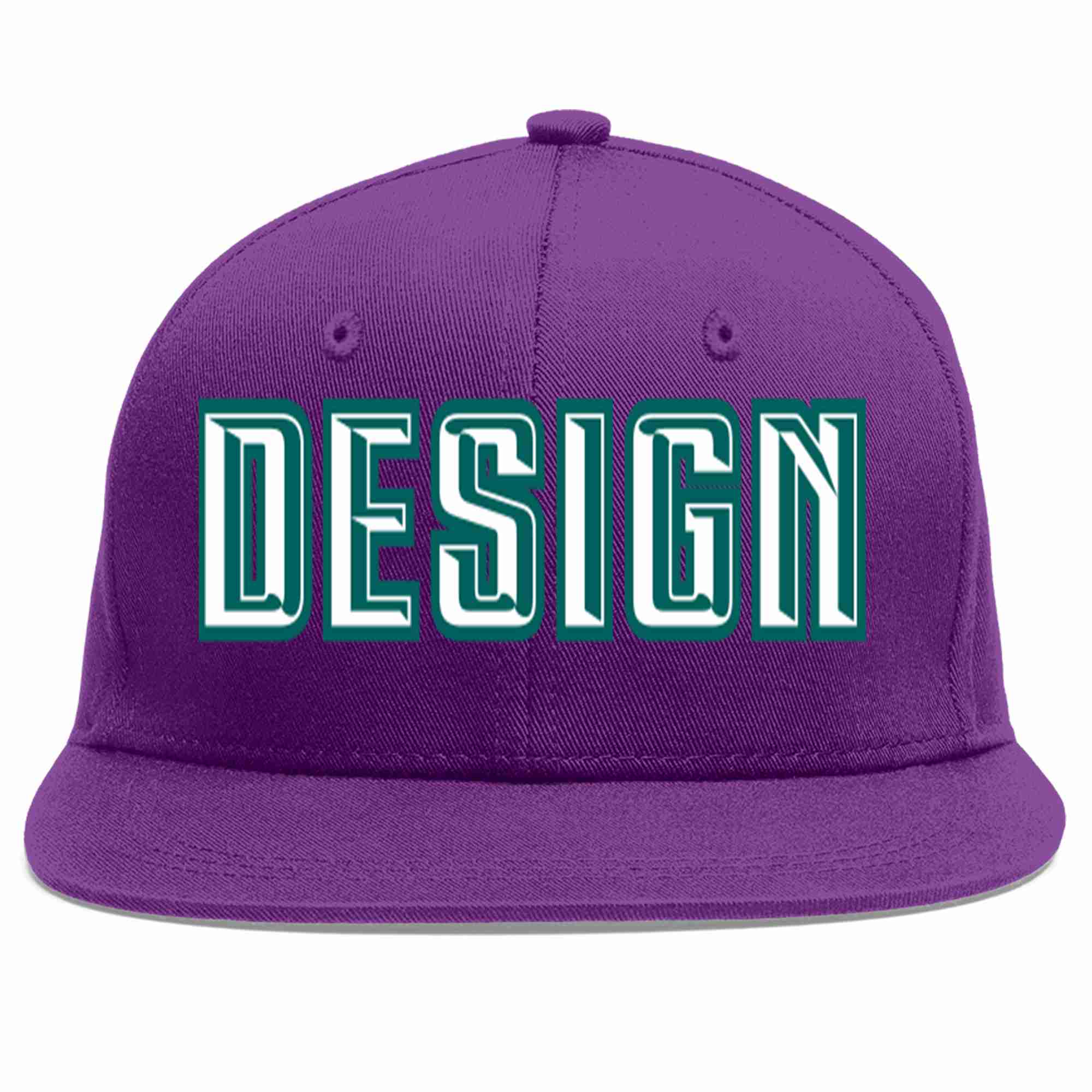 Conception personnalisée de casquette de baseball de sport à Eaves plates violet blanc-aqua pour hommes/femmes/jeunes