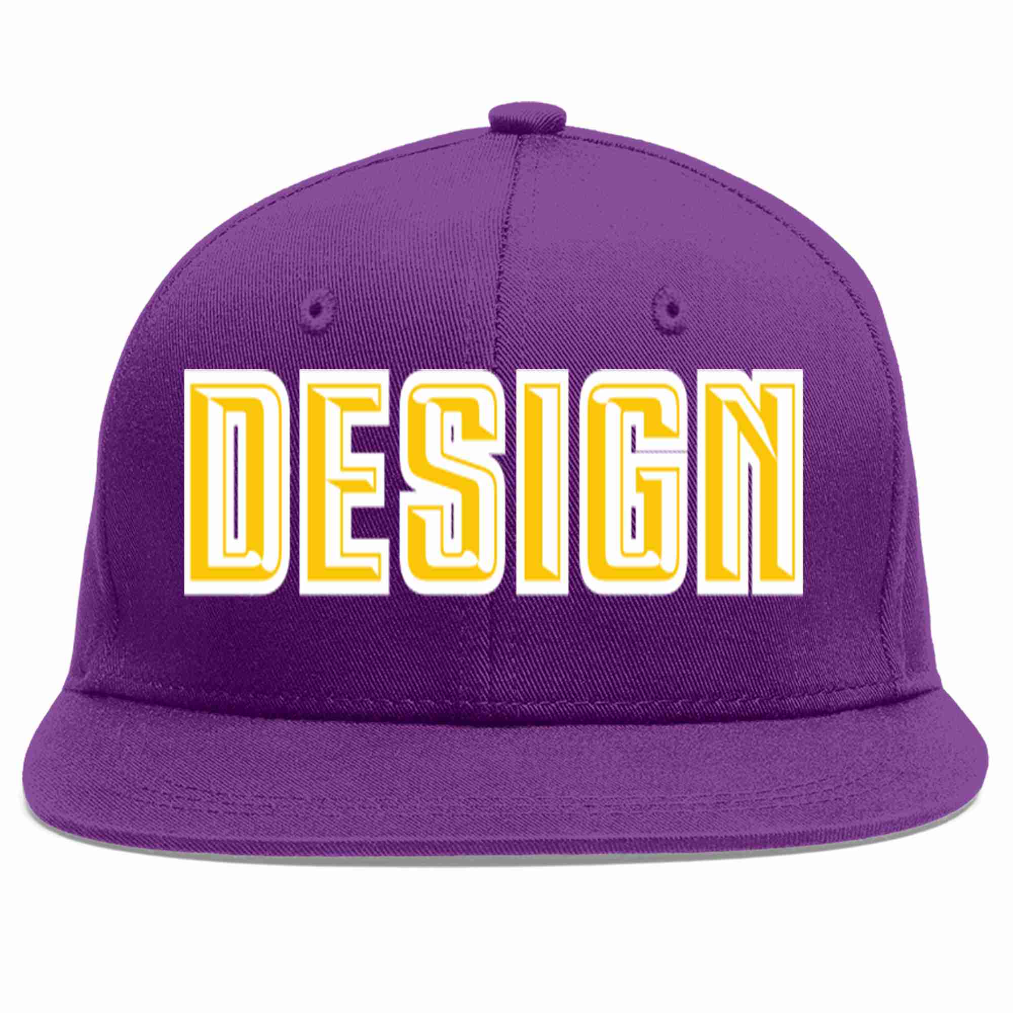 Custom Purple Gold-White Flat Eaves Sport Baseball Cap Design for Men/Women/Youth