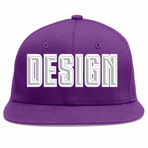 Custom Purple Gray-White Flat Eaves Sport Baseball Cap Design for Men/Women/Youth