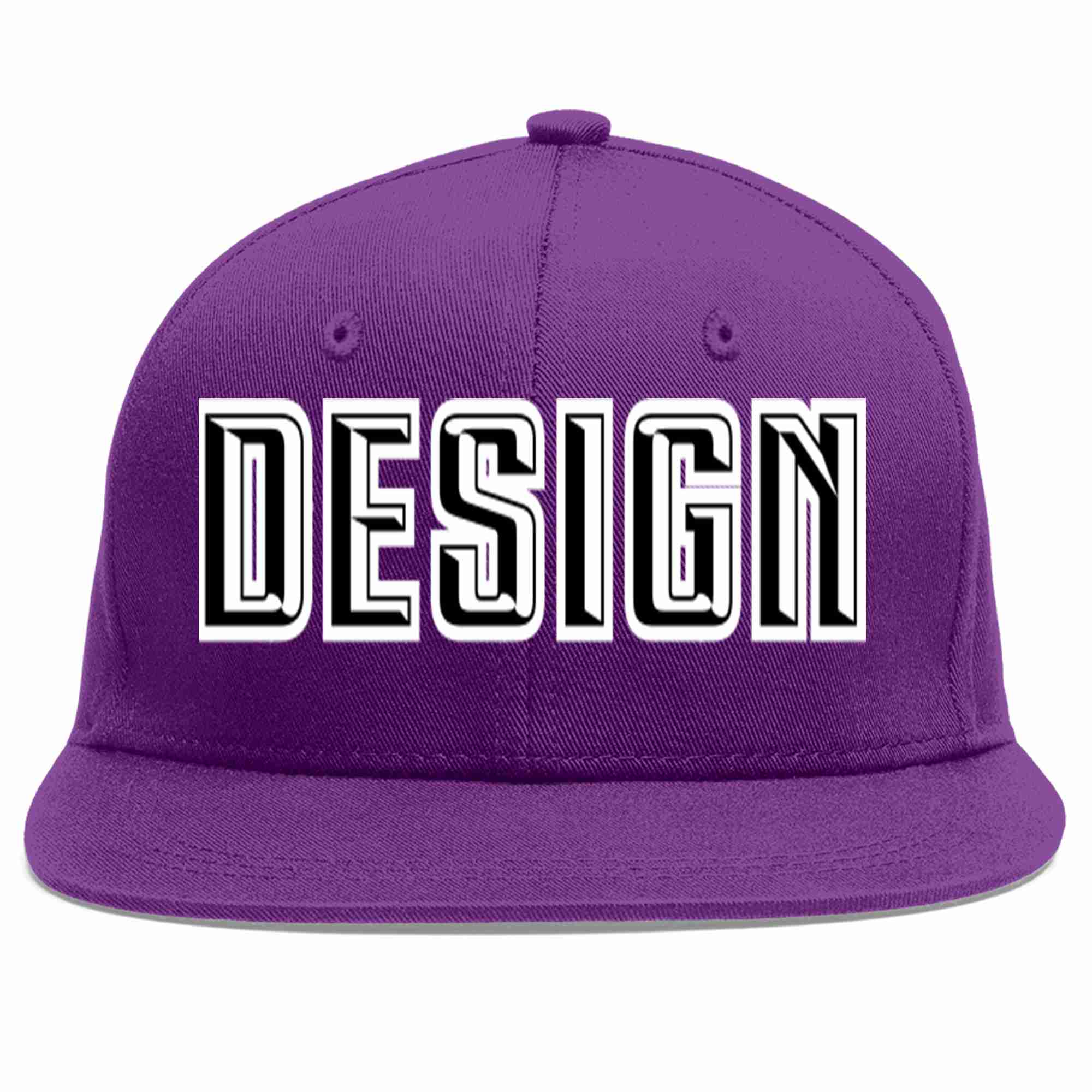 Custom Purple Black-White Flat Eaves Sport Baseball Cap Design for Men/Women/Youth