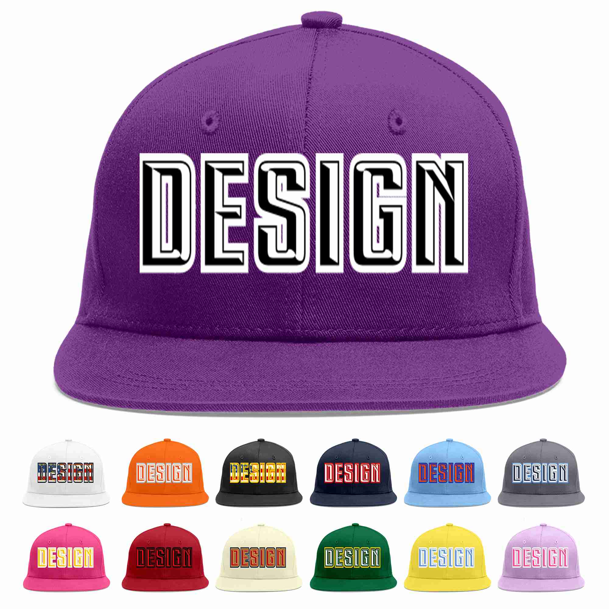 Custom Purple Black-White Flat Eaves Sport Baseball Cap Design for Men/Women/Youth