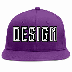 Conception personnalisée de casquette de baseball de sport à avant-toit plat violet blanc-noir pour hommes/femmes/jeunes