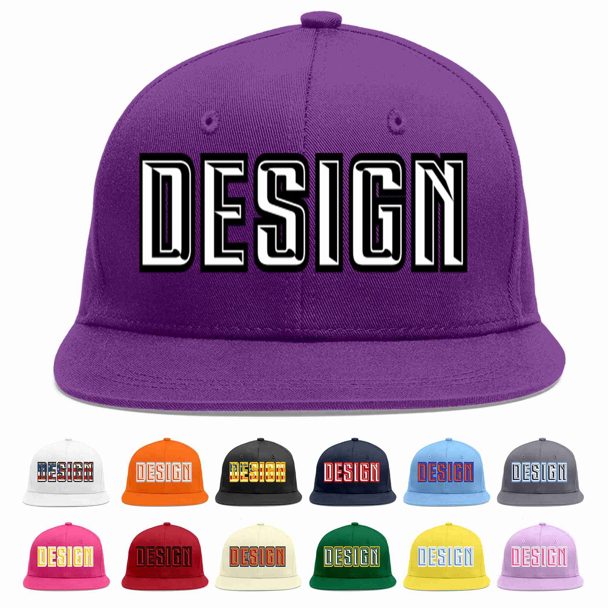 Custom Purple White-Black Flat Eaves Sport Baseball Cap Design for Men/Women/Youth