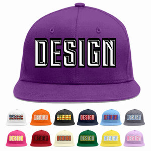 Conception personnalisée de casquette de baseball de sport à avant-toit plat violet blanc-noir pour hommes/femmes/jeunes