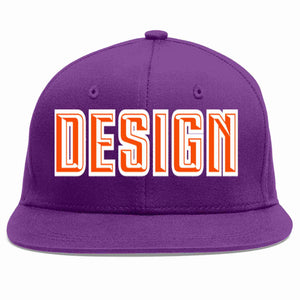 Conception personnalisée de casquette de baseball de sport à avant-toit plat violet orange-blanc pour hommes/femmes/jeunes