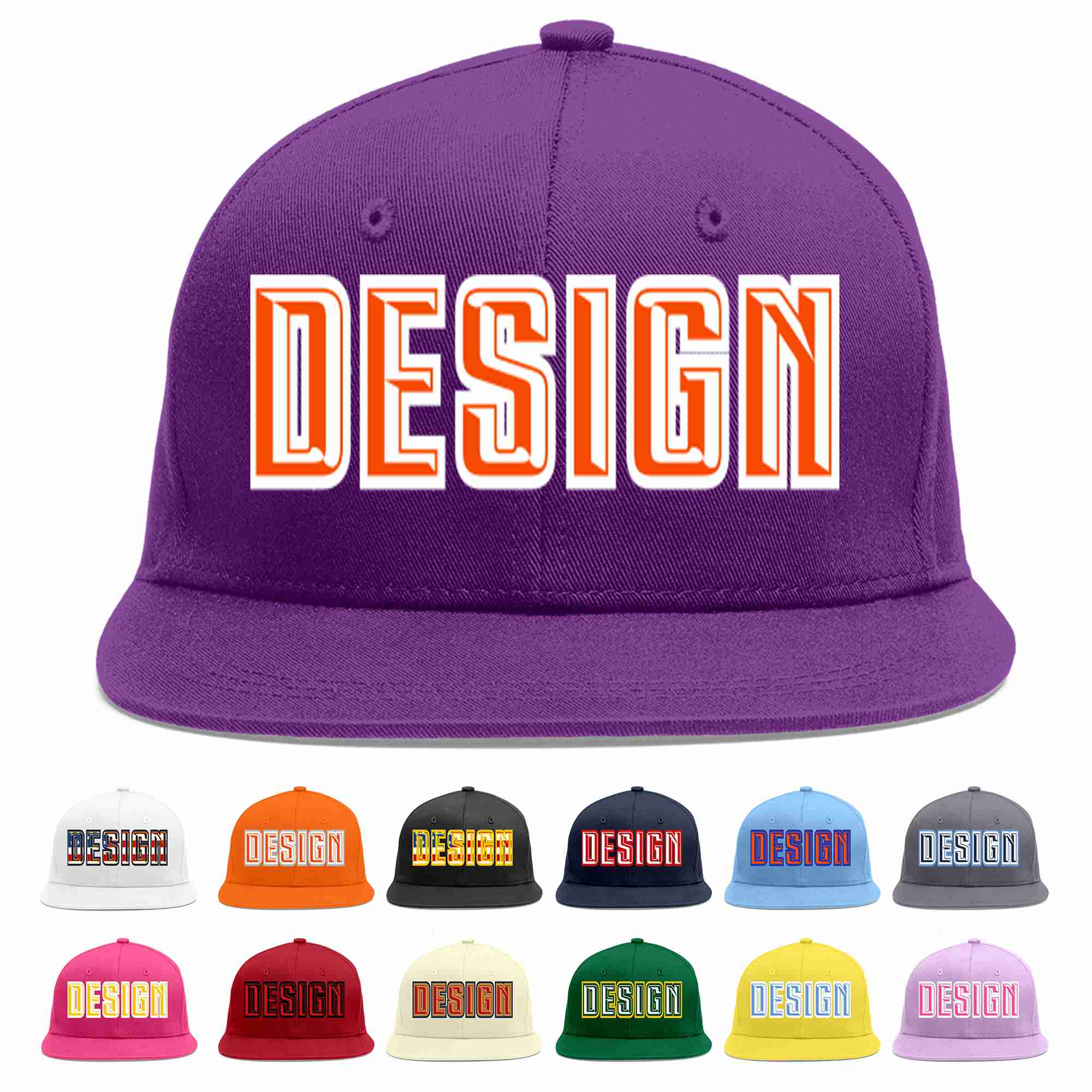 Custom Purple Orange-White Flat Eaves Sport Baseball Cap Design for Men/Women/Youth