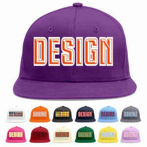 Conception personnalisée de casquette de baseball de sport à avant-toit plat violet orange-blanc pour hommes/femmes/jeunes