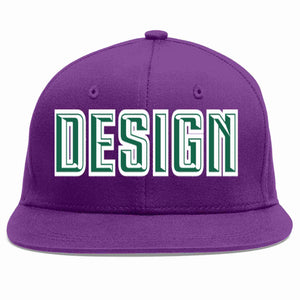 Custom Purple Kelly Green-White Flat Eaves Sport Baseball Cap Design for Men/Women/Youth