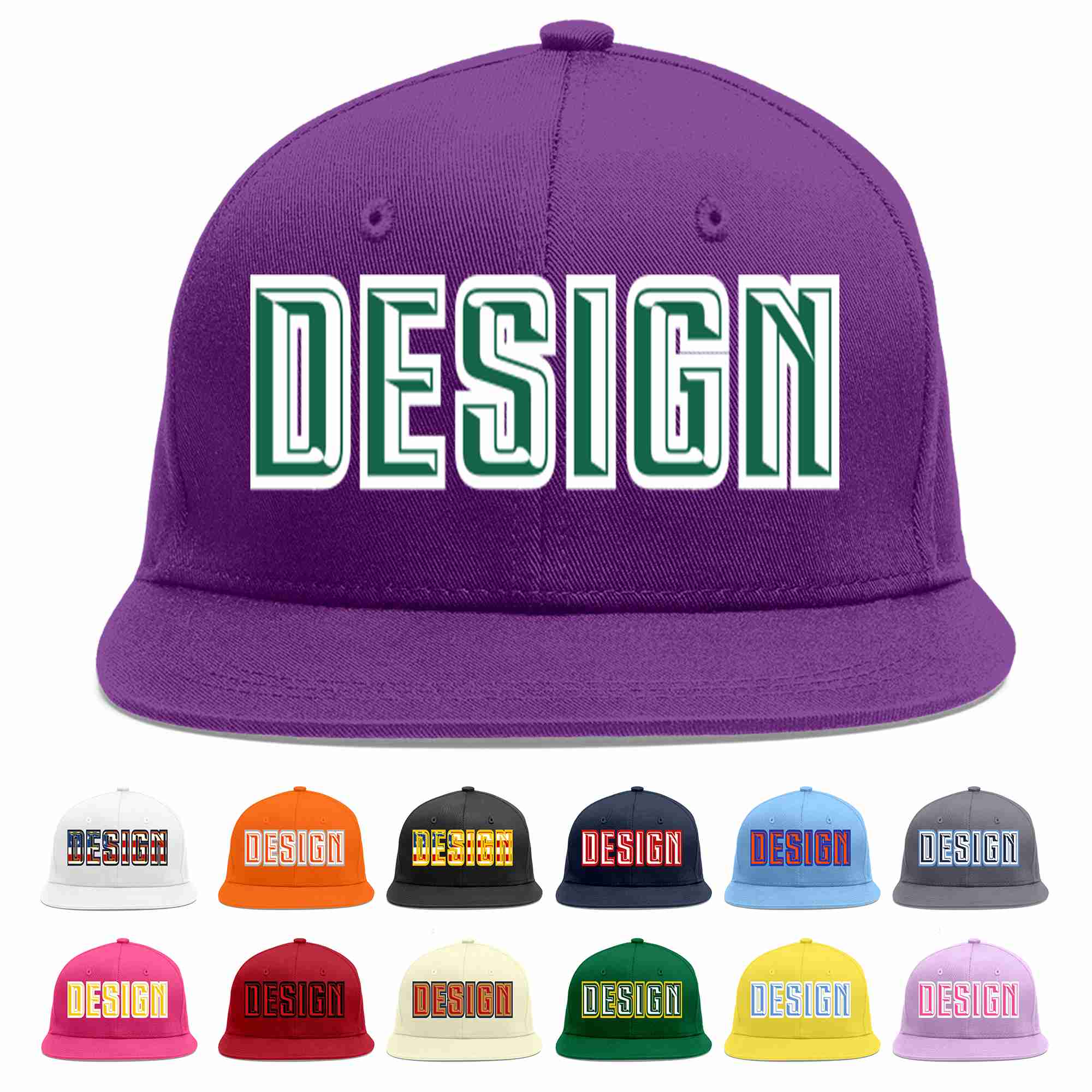 Conception personnalisée de casquette de baseball de sport à avant-toit plat vert-blanc violet Kelly pour hommes/femmes/jeunes