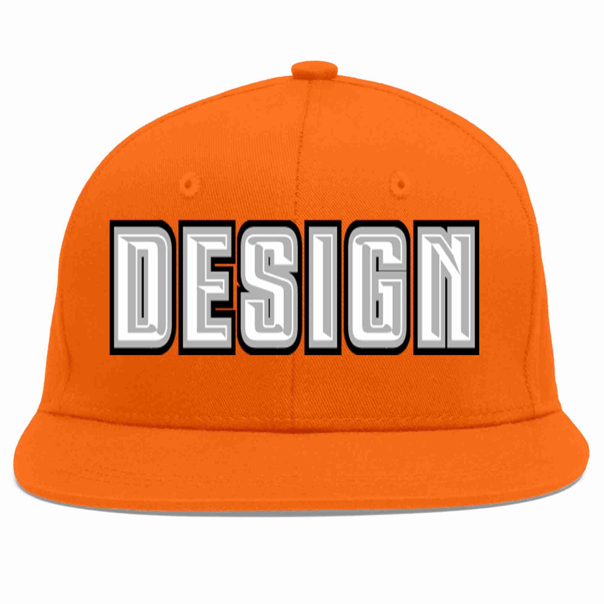 Conception personnalisée de casquette de baseball de sport à avant-toit plat orange blanc-gris pour hommes/femmes/jeunes