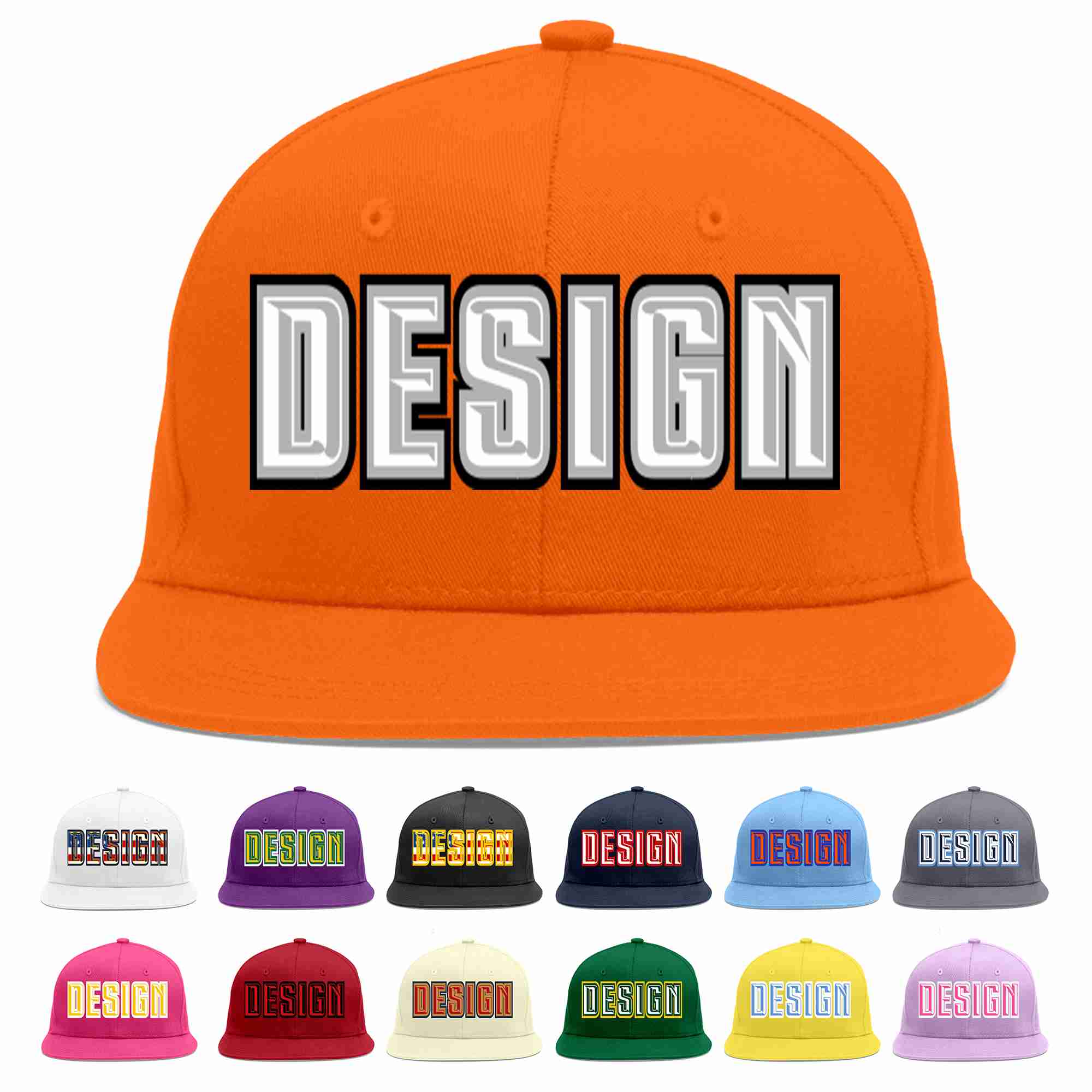 Conception personnalisée de casquette de baseball de sport à avant-toit plat orange blanc-gris pour hommes/femmes/jeunes