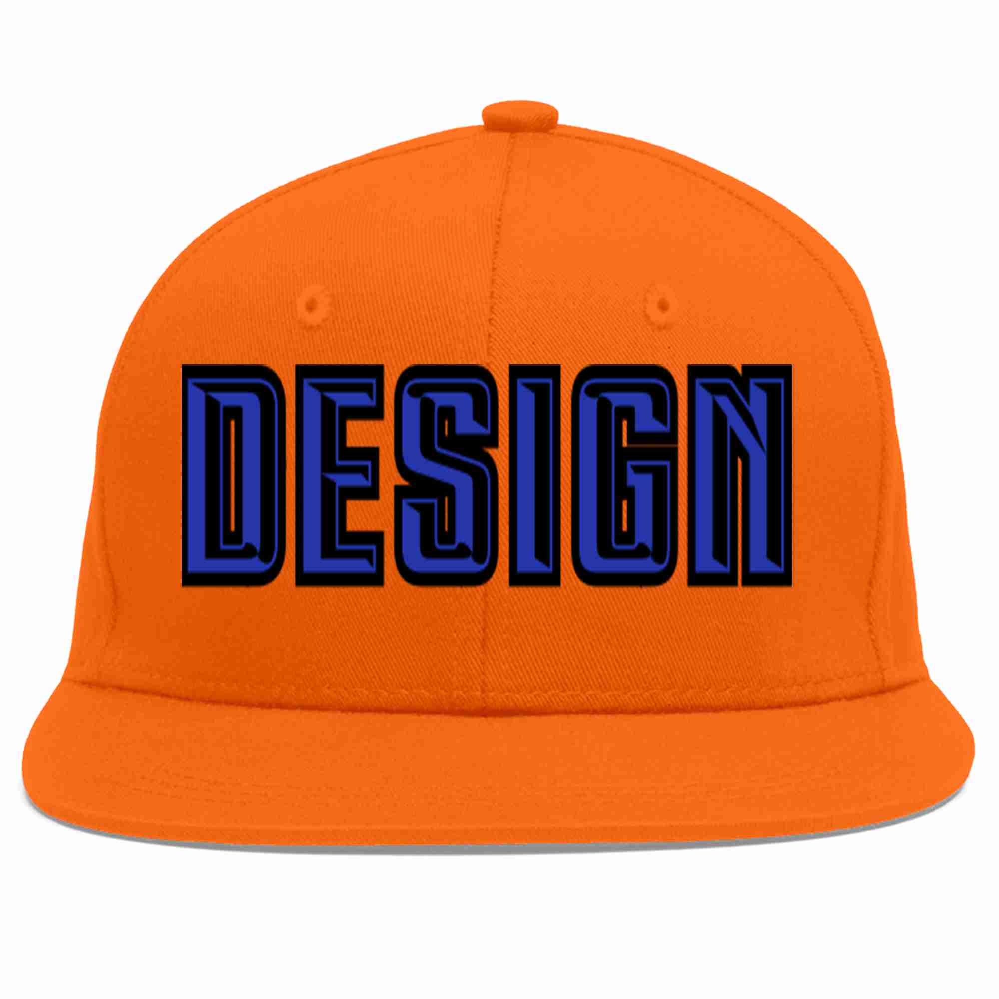 Casquette de baseball personnalisée Orange Royal-Black Flat Eaves Sport pour hommes/femmes/jeunes