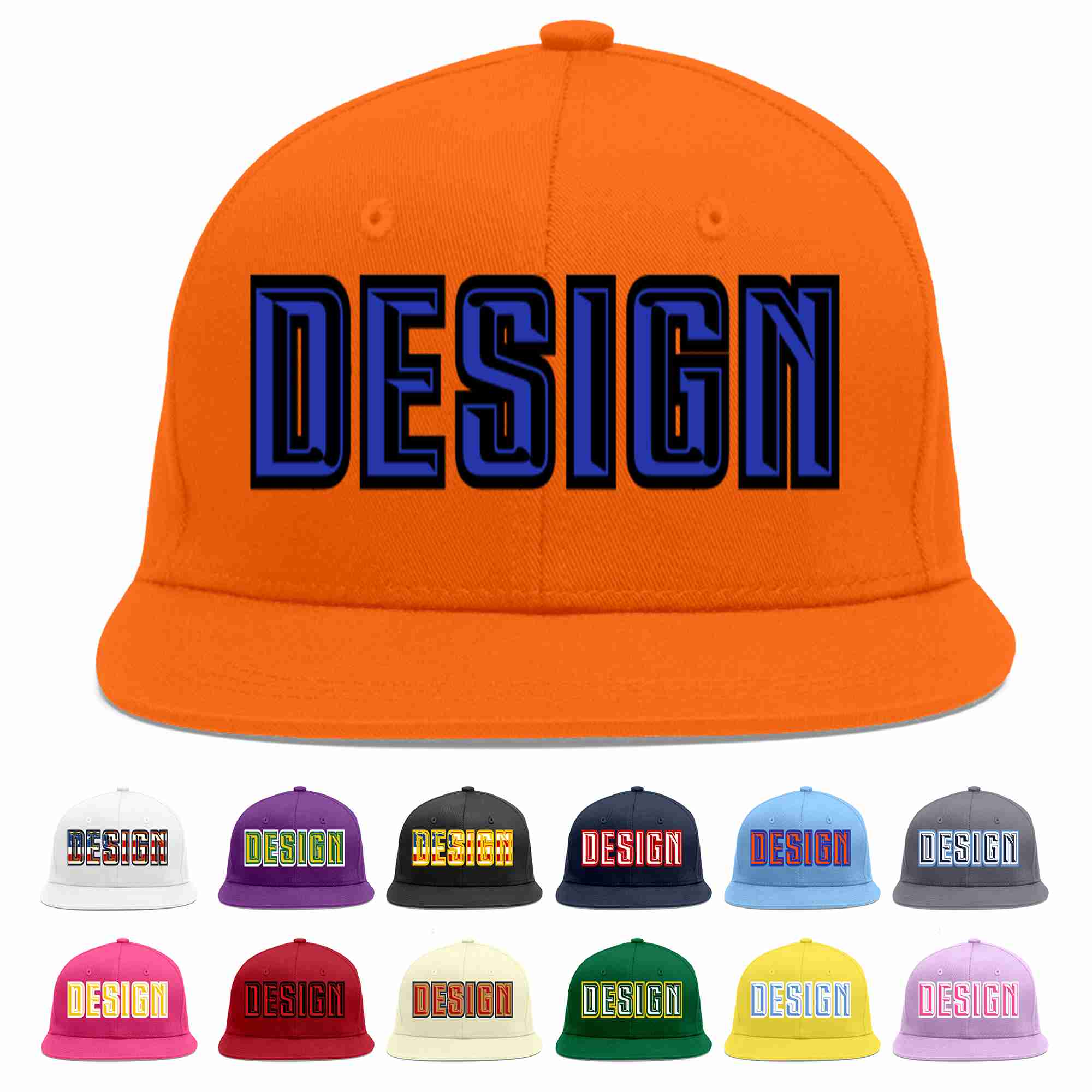 Casquette de baseball personnalisée Orange Royal-Black Flat Eaves Sport pour hommes/femmes/jeunes