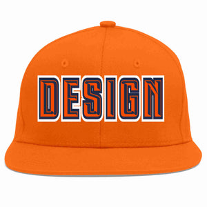 Custom Orange Orange-Navy Flat Eaves Sport Baseball Cap Design for Men/Women/Youth