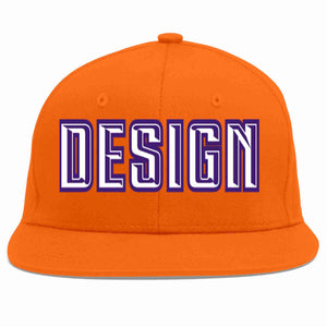 Conception personnalisée de casquette de baseball de sport à avant-toit plat orange blanc-violet pour hommes/femmes/jeunes