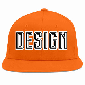 Custom Orange Black-White Flat Eaves Sport Baseball Cap Design for Men/Women/Youth