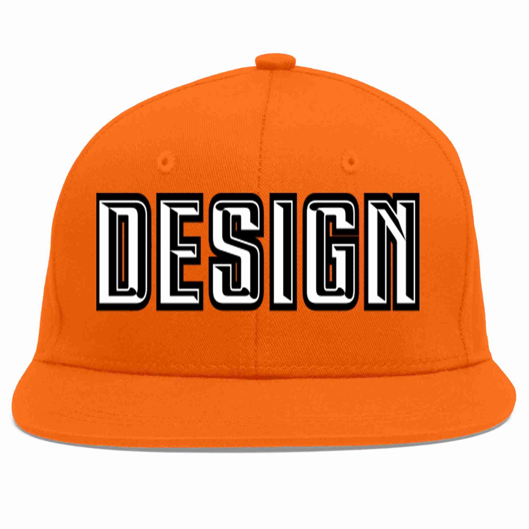 Conception personnalisée de casquette de baseball de sport à avant-toit plat orange blanc-noir pour hommes/femmes/jeunes