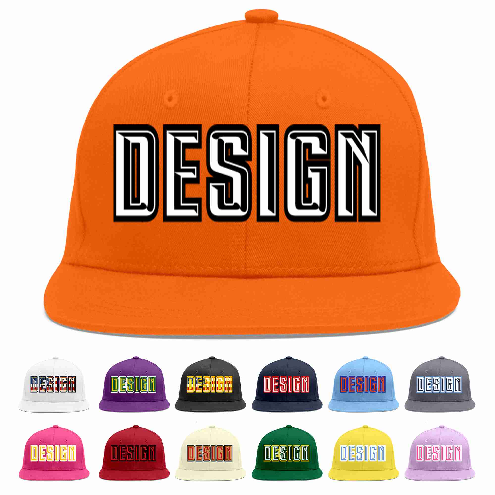 Conception personnalisée de casquette de baseball de sport à avant-toit plat orange blanc-noir pour hommes/femmes/jeunes