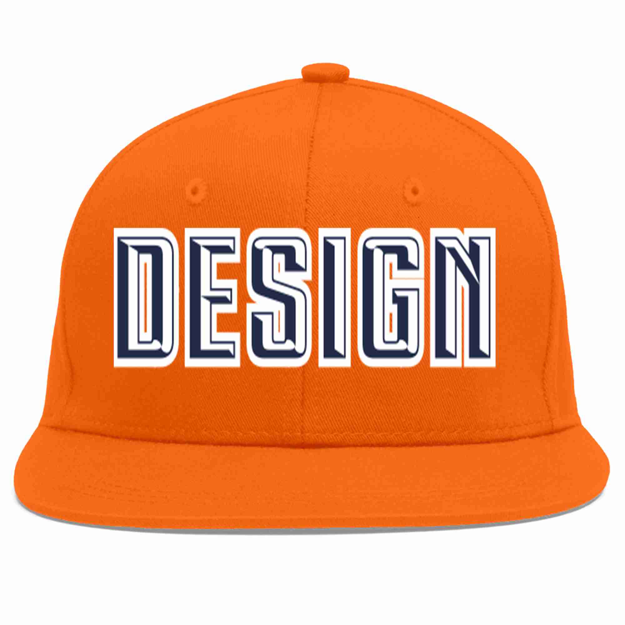 Custom Orange Navy-White Flat Eaves Sport Baseball Cap Design for Men/Women/Youth