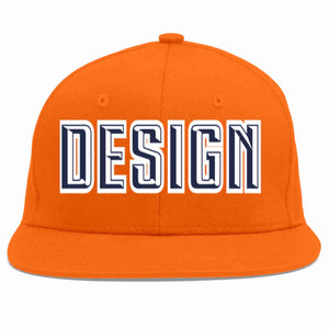 Conception personnalisée de casquette de baseball de sport à avant-toit plat orange marine-blanc pour hommes/femmes/jeunes