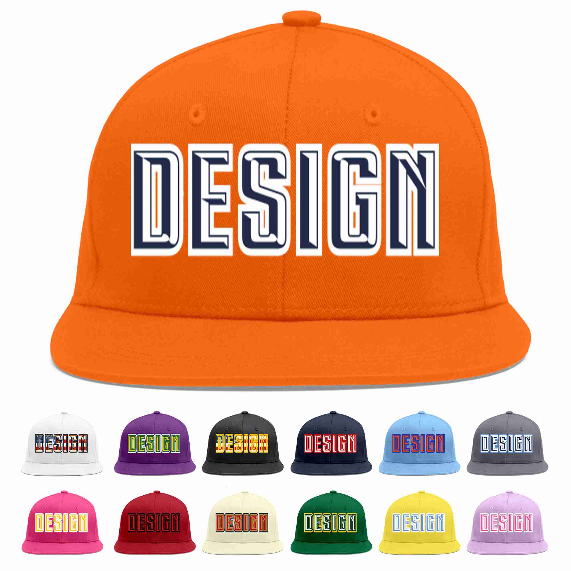 Custom Orange Navy-White Flat Eaves Sport Baseball Cap Design for Men/Women/Youth