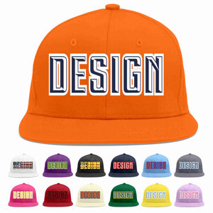 Conception personnalisée de casquette de baseball de sport à avant-toit plat orange marine-blanc pour hommes/femmes/jeunes