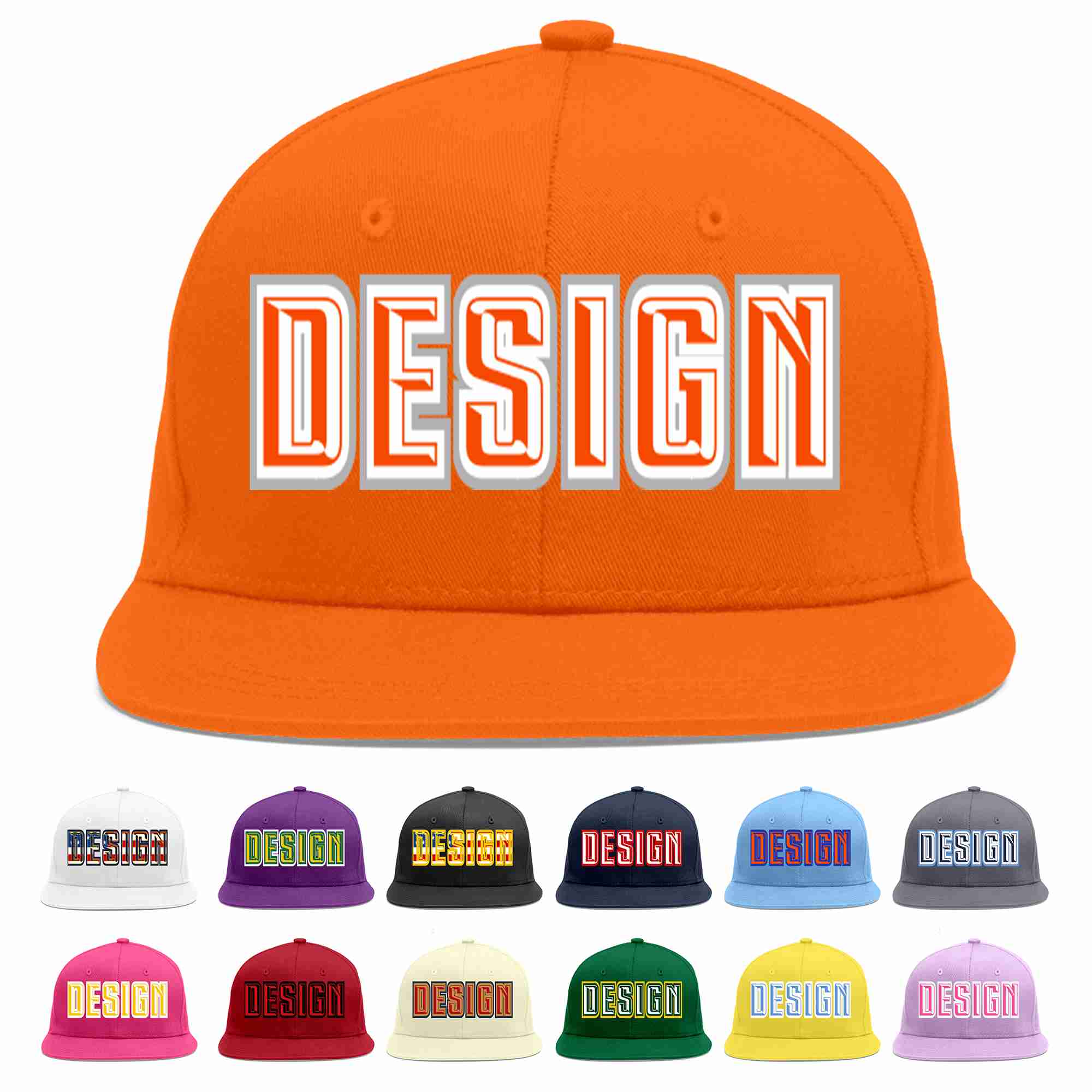 Conception personnalisée de casquette de baseball de sport à avant-toit plat orange orange-blanc pour hommes/femmes/jeunes