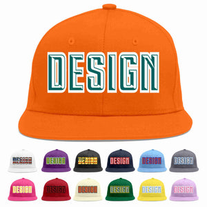 Custom Orange Aqua-White Flat Eaves Sport Baseball Cap Design for Men/Women/Youth