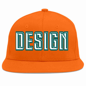 Custom Orange White-Aqua Flat Eaves Sport Baseball Cap Design for Men/Women/Youth