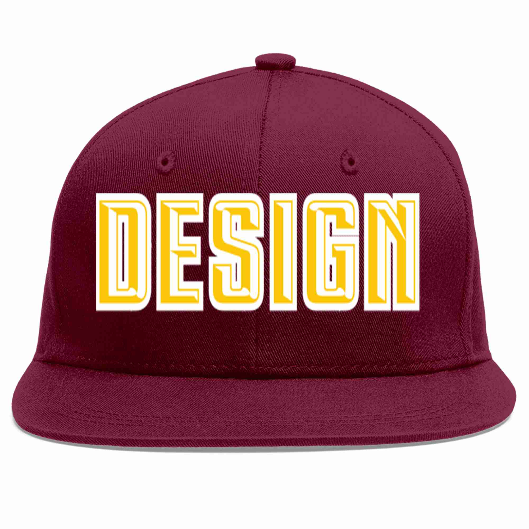 Custom Crimson Gold-White Flat Eaves Sport Baseball Cap Design for Men/Women/Youth