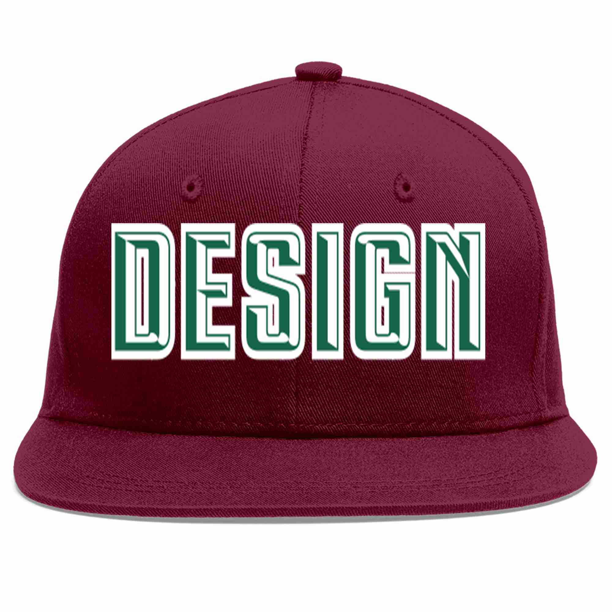 Custom Crimson Kelly Green-White Flat Eaves Sport Baseball Cap Design for Men/Women/Youth